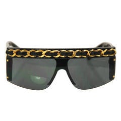 1990s Chanel Black and Gold Chain Retro Sunglasses