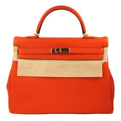 2014 Hermes 35 cm Orange Togo Leather Kelly Bag with Gold Hardware