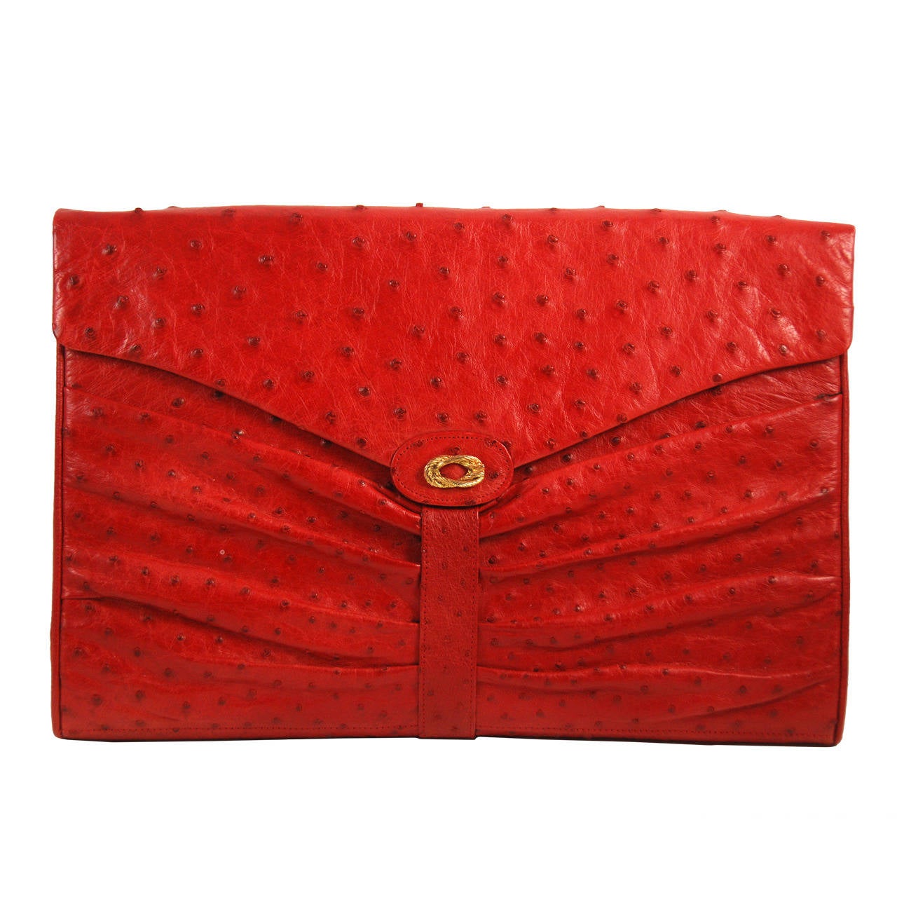 1980s Red Ostrich Large Clutch/Shoulder Bag For Sale