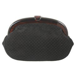 Vintage Bottega Veneta Black Clutch with faux Tortoise Frame