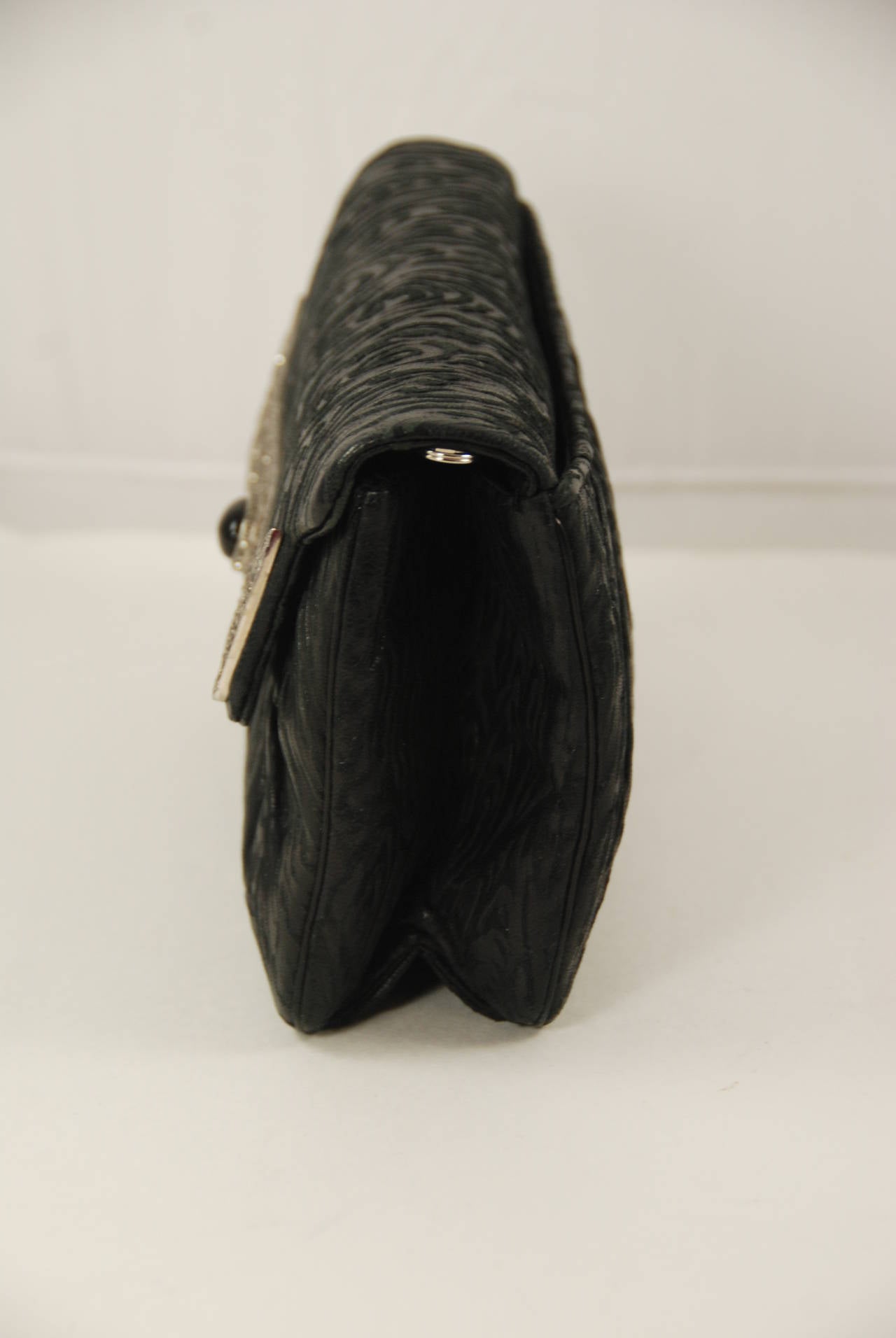 Women's 1980s Black Judith Leiber Textured Leather Clutch/Shoulder Bag For Sale