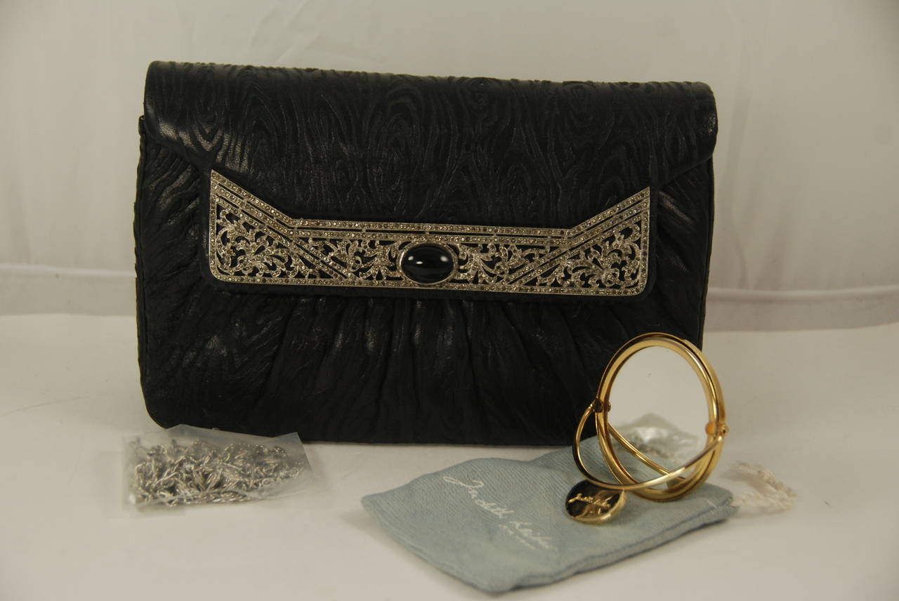 1980s Black Judith Leiber Textured Leather Clutch/Shoulder Bag For Sale 1