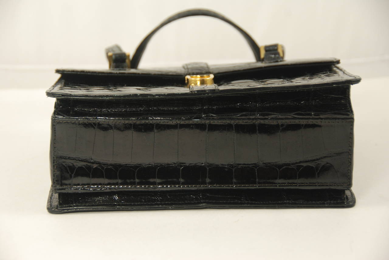 Women's 1970s Black Alligator Handbag For Sale