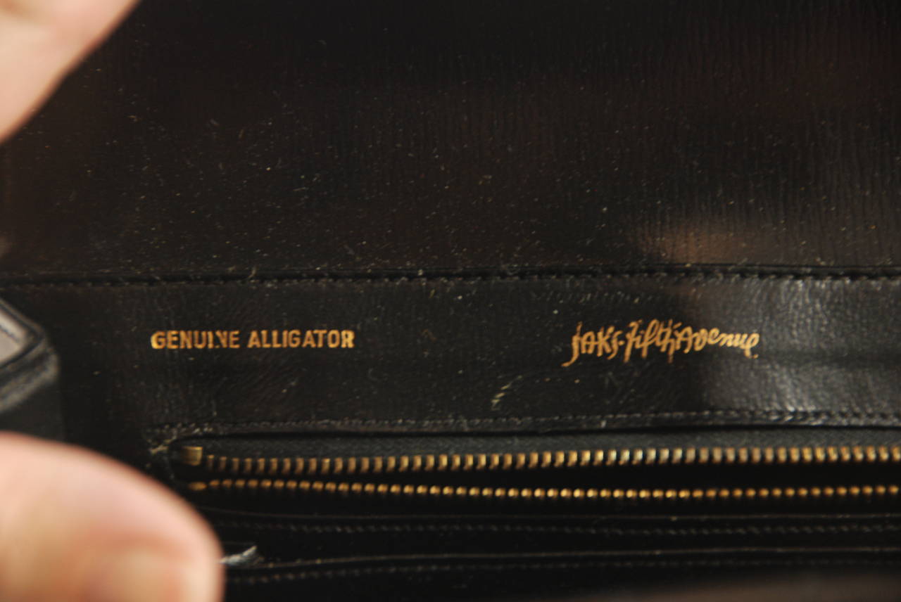 1970s Black Alligator Handbag For Sale 2