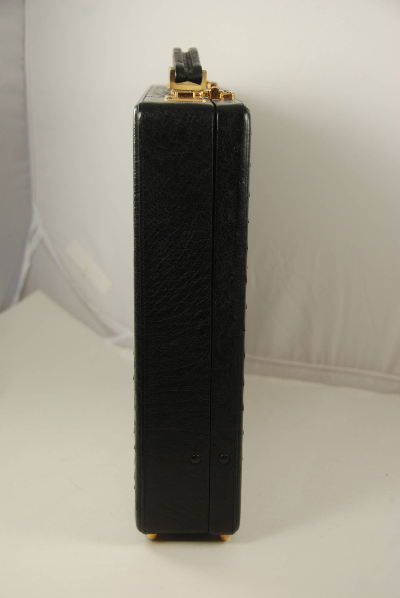 Women's or Men's 1980s Madler Black Ostrich Briefcase
