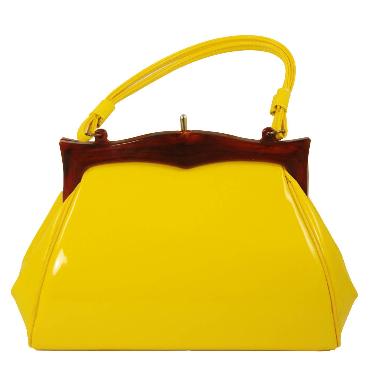 1960s Yellow Patent Handbag with Faux Tortoise Frame