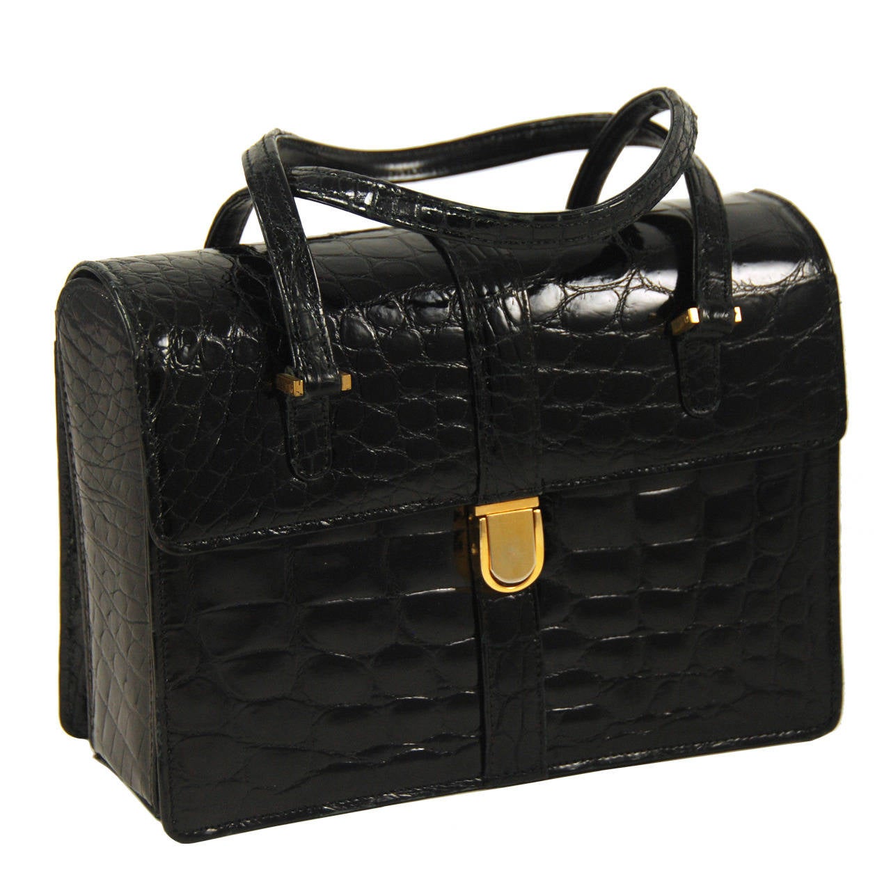 1970s Black Alligator Handbag For Sale