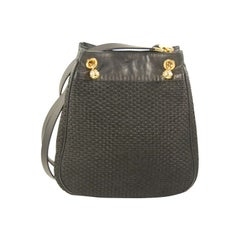 Bottega Veneta Black Shoulder Bag in Leather and Woven Fiber
