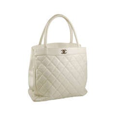 1980s Chanel White Cavier Leather Quilted Bag