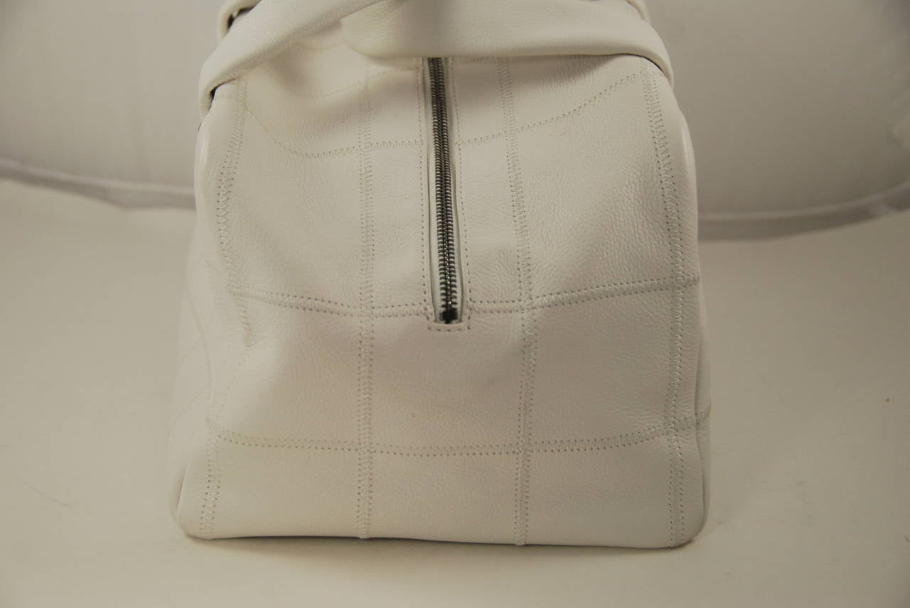 2003 Chanel White Caviar Leather Bowler Bag In Excellent Condition For Sale In New York, NY