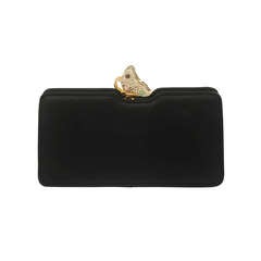 1980s Judith Leiber Black Satin Evening Bag with Jeweled Butterfly Clasp