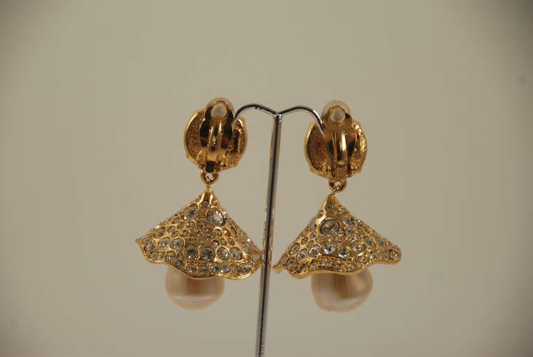 Dramatic Yves St Laurent Chandelier Rhinestone Earrings In Excellent Condition For Sale In New York, NY