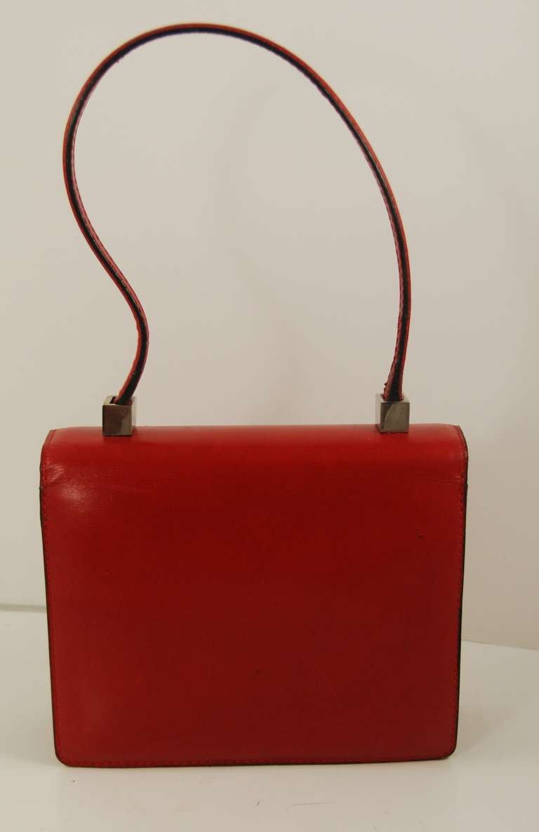 Early Pierre Cardin Red Leather Handbag In Excellent Condition In New York, NY