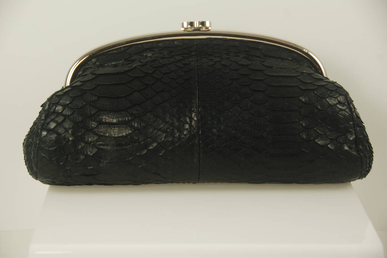 Chanel Black Snake Clutch In Good Condition For Sale In New York, NY