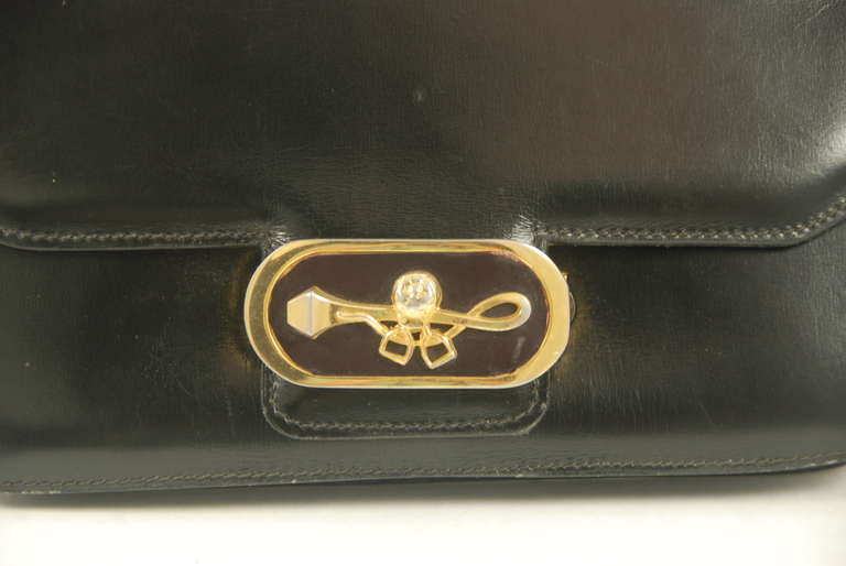 Vintage Morobito Black Leather Equestrian Themed Handbag In Excellent Condition For Sale In New York, NY