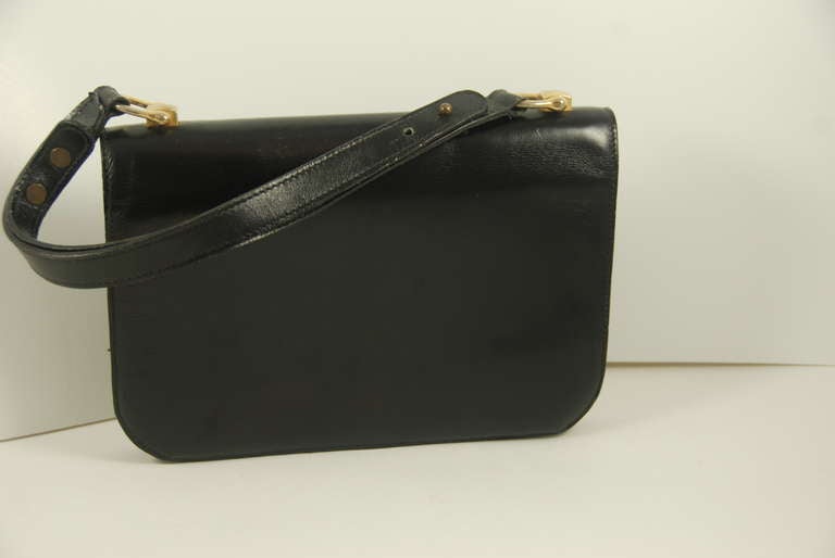 Women's Vintage Morobito Black Leather Equestrian Themed Handbag For Sale