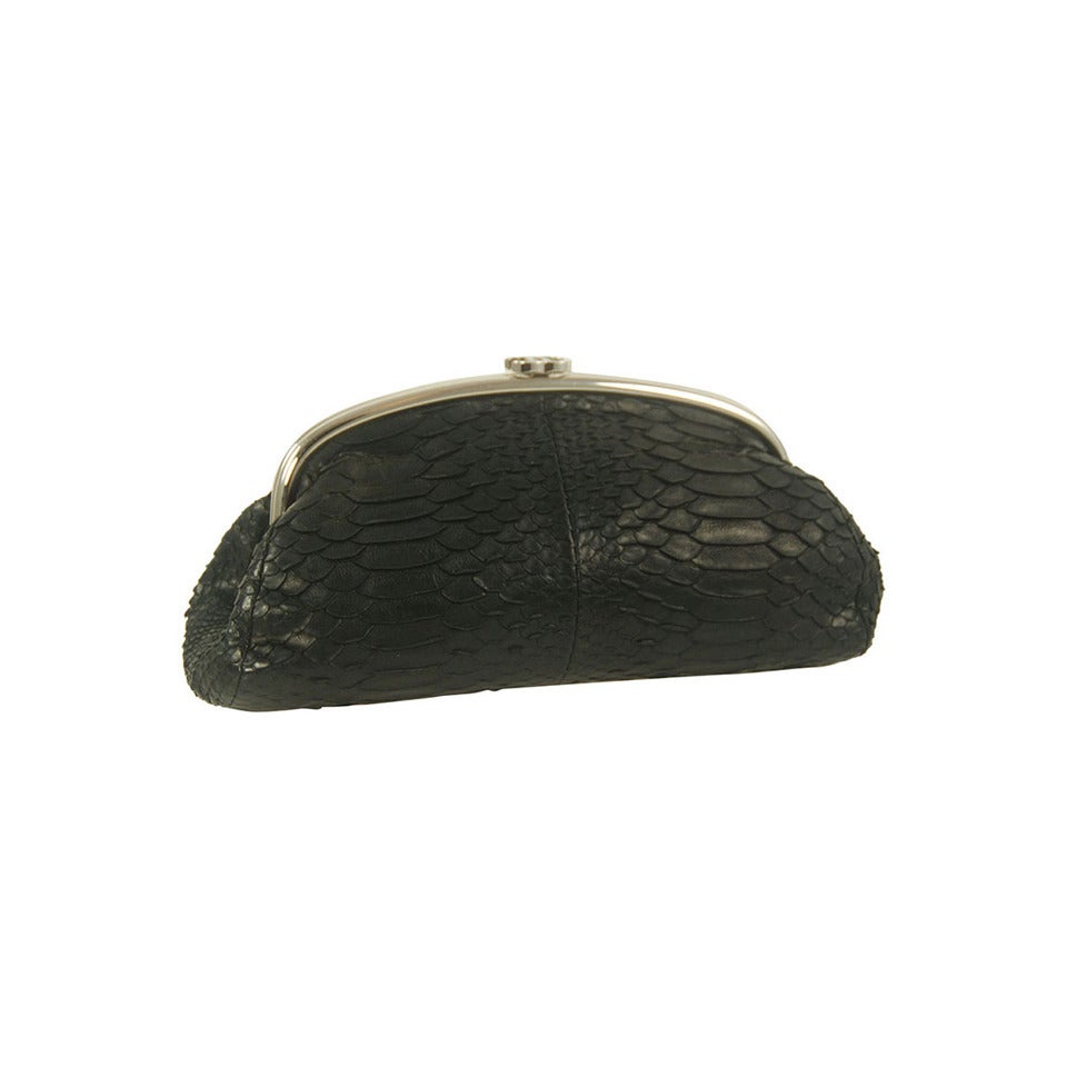 Chanel Black Snake Clutch For Sale