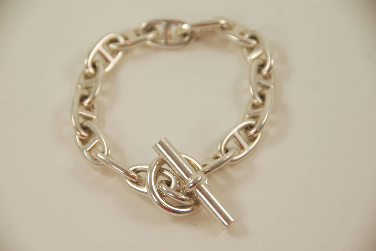 Hermes Chaine d'Ancre Silver Bracelet TGM Size In Excellent Condition In New York, NY