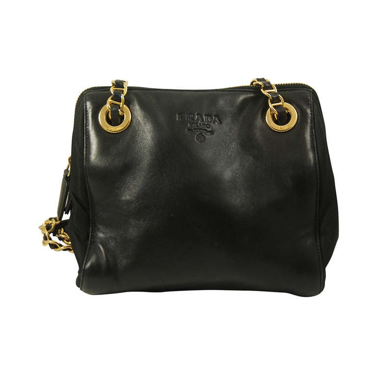 Prada Black Leather Shoulder Bag For Sale