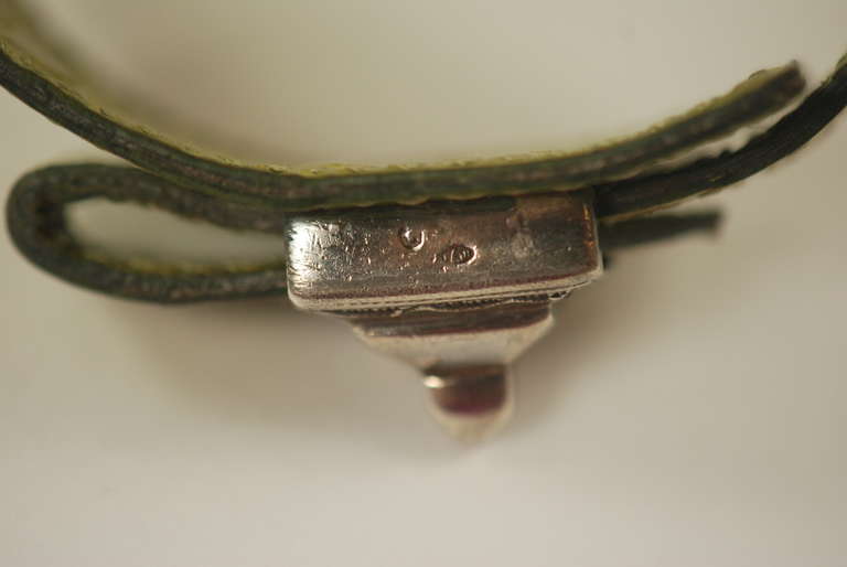 1990s Hermes Touareg Bracelet in Silver and Green Alligator For Sale 2