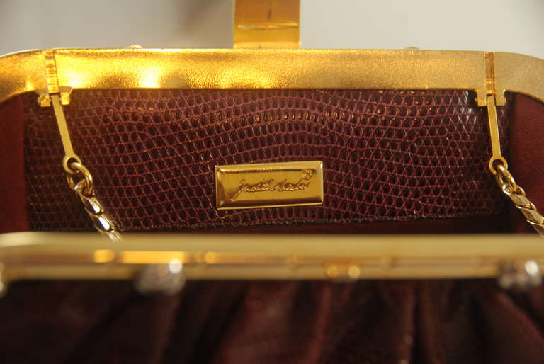 1980s Leiber Burgundy Karung Clutch with Frogs on Frame For Sale 2