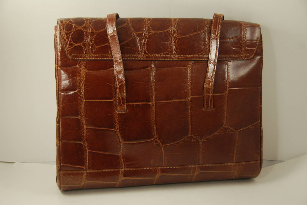 Brown 1990s Very Large Prada Alligator Shoulder Bag For Sale