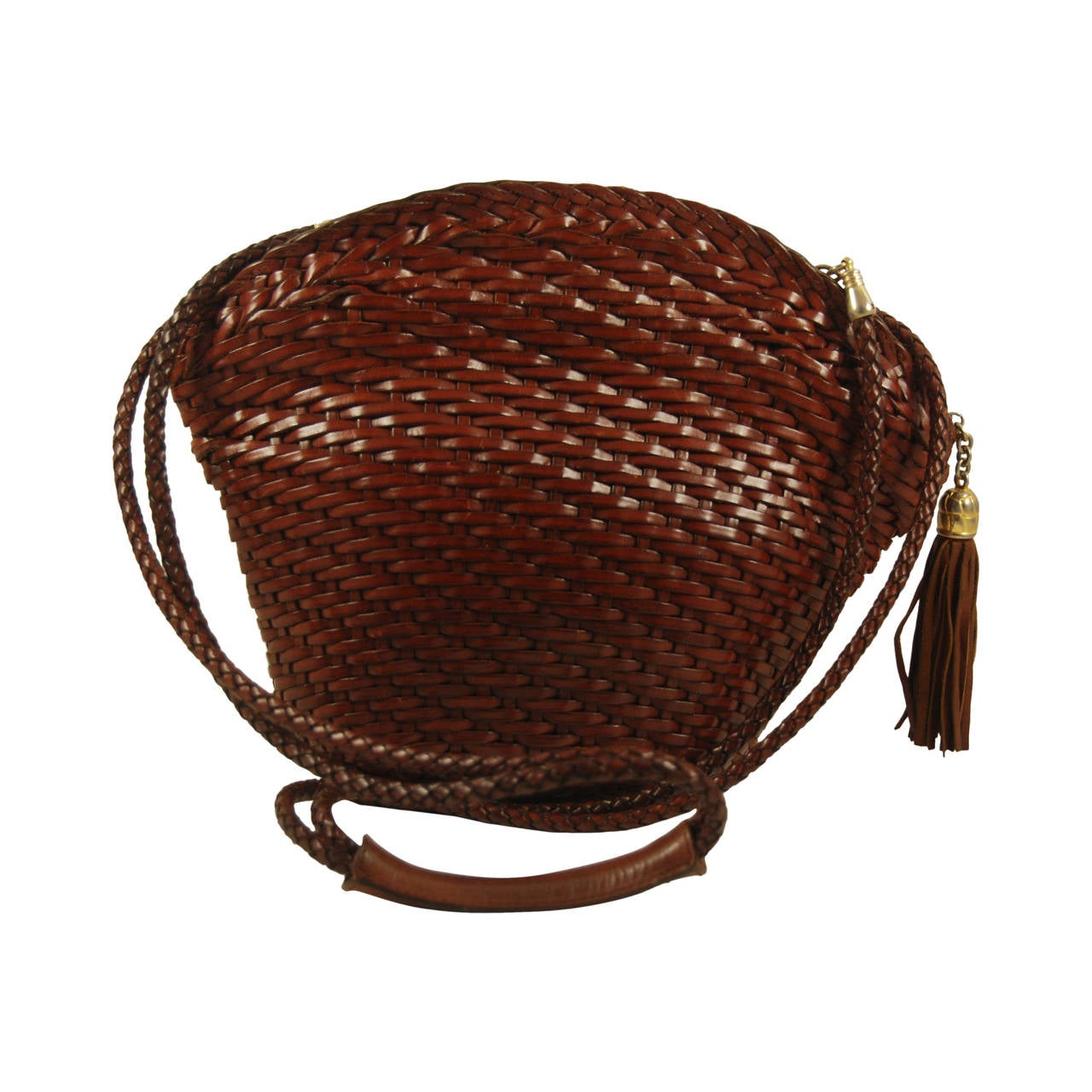 1980s T. Anthony Brown Woven Leather Shoulder Bag For Sale