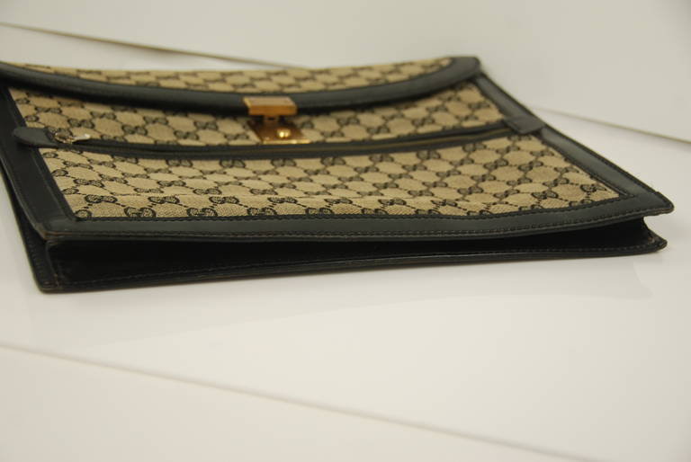 Women's or Men's 1970s Gucci Attache/Briefcase in Monogram Canvas and Navy Blue Leather