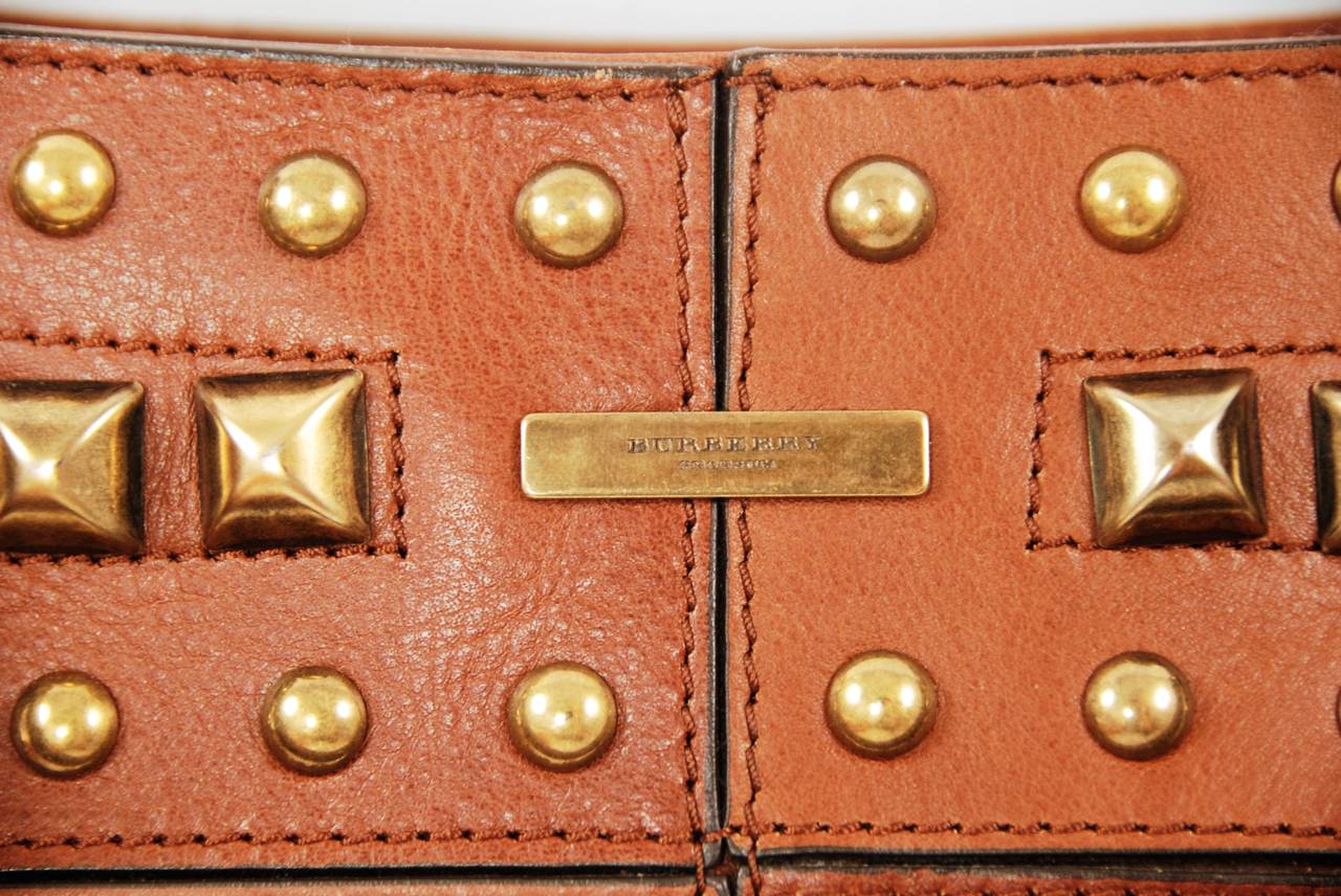 Brown Leather Burberry Prorsum Handbag with Brass Studs In Excellent Condition For Sale In New York, NY