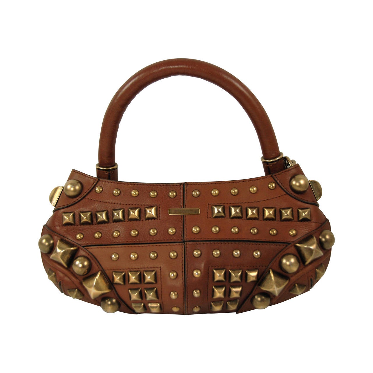 Brown Leather Burberry Prorsum Handbag with Brass Studs For Sale