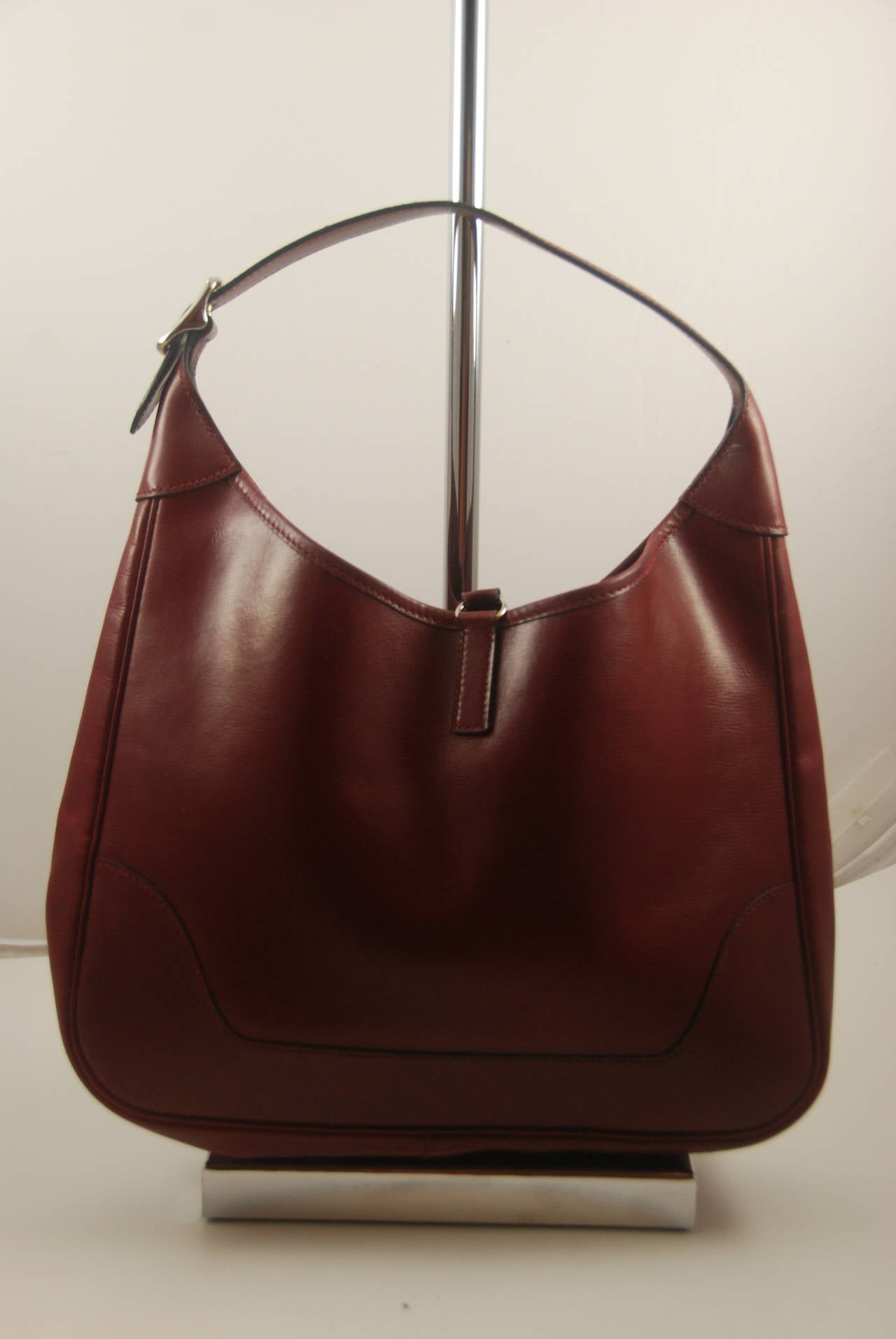 Vintage Hermes Burgundy Trim Bag in Box Leather 30 cm at 