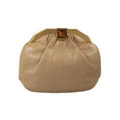 1980s Judith Leiber Tan Karung Clutch with Large Eye Clasp