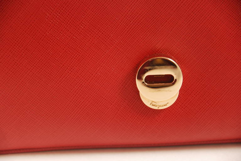 Contemporary Ferragamo Red Textured Calfskin Flap Bag 2
