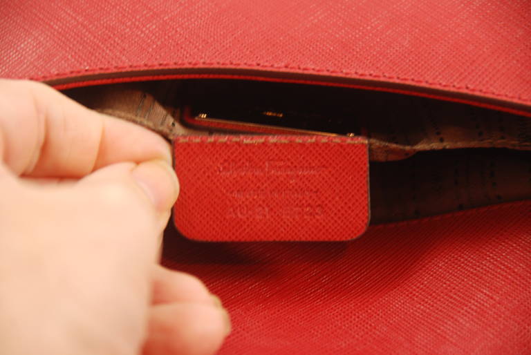 Contemporary Ferragamo Red Textured Calfskin Flap Bag 4