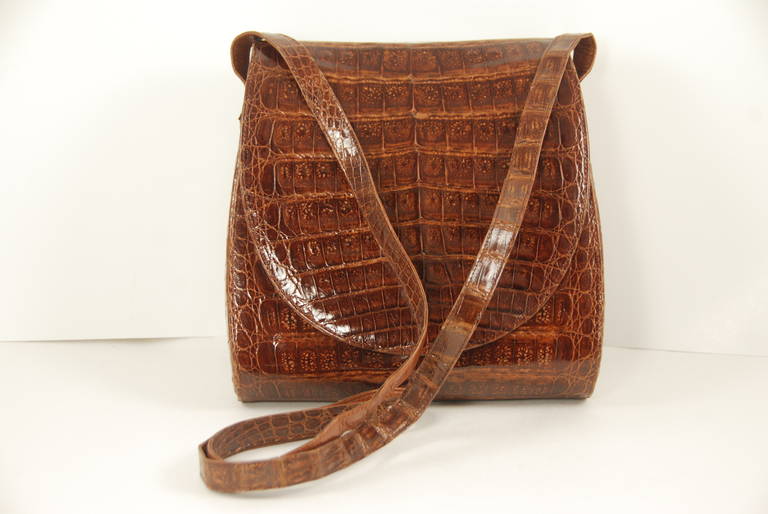 Brown Alligator Shoulder/Crossbody Bag  Henri Bendel In Excellent Condition For Sale In New York, NY