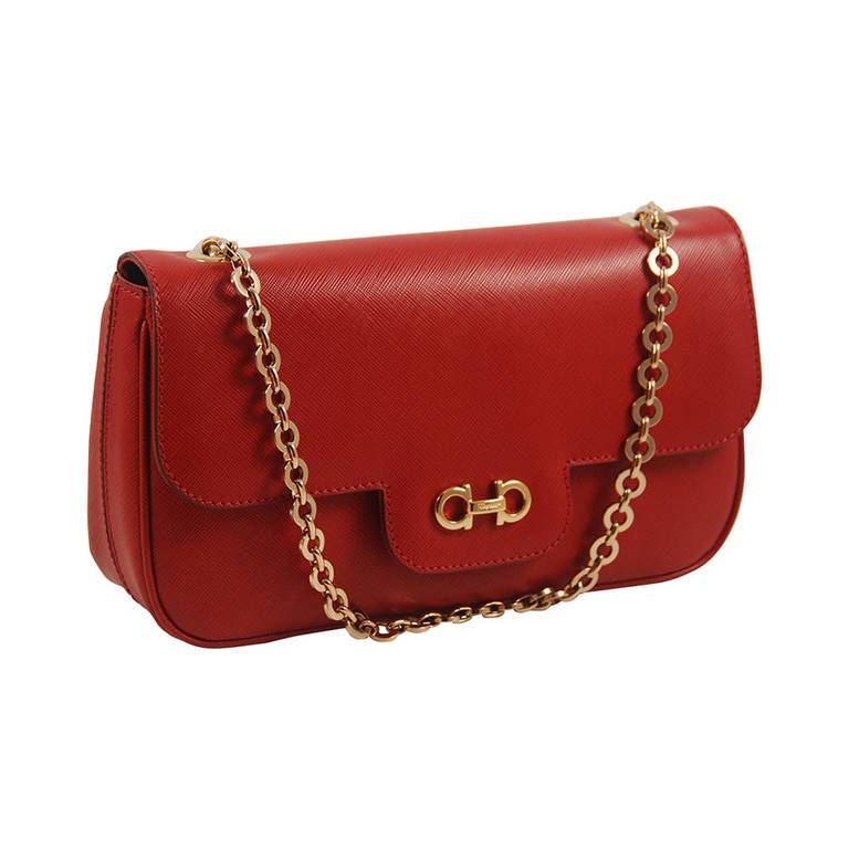 Contemporary Ferragamo Red Textured Calfskin Flap Bag