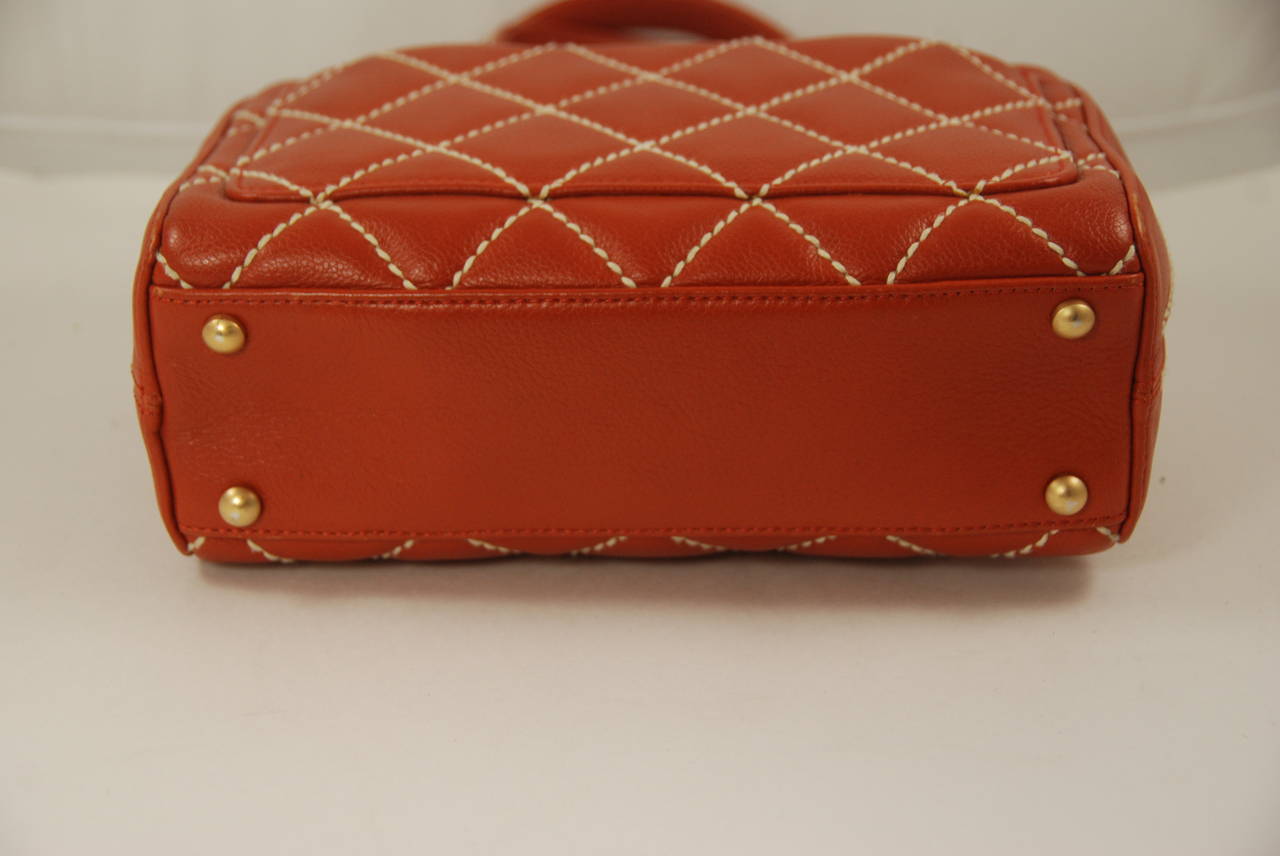 Red Chanel Dark Tan Caviar Leather Quilted Top Handle Handbag For Sale