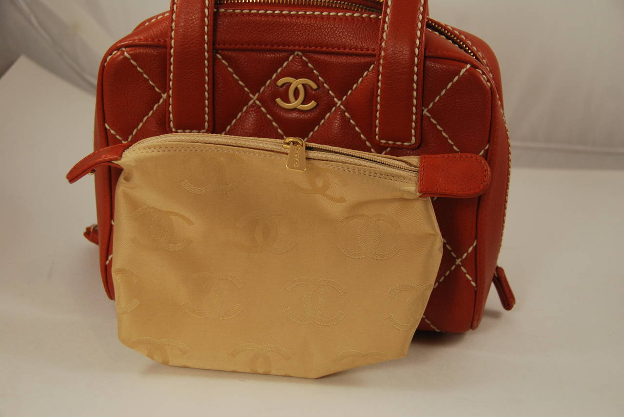 Chanel Dark Tan Caviar Leather Quilted Top Handle Handbag For Sale 1