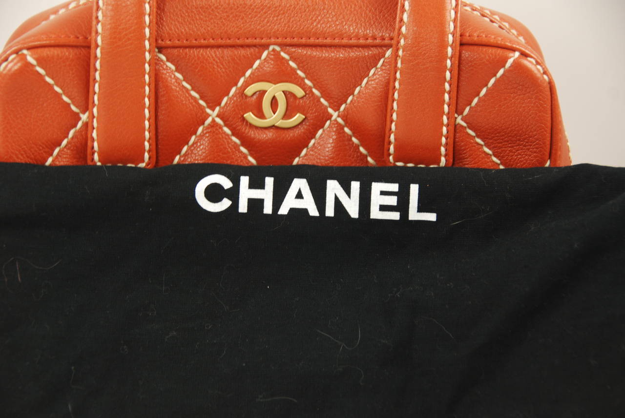Chanel Dark Tan Caviar Leather Quilted Top Handle Handbag For Sale 2