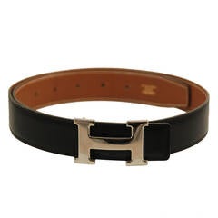 Hermes "H" Black Leather Belt