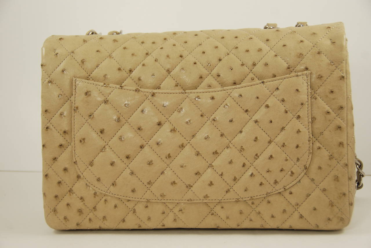 Rare Chanel Ostrich Jumbo Flap Bag In Excellent Condition In New York, NY