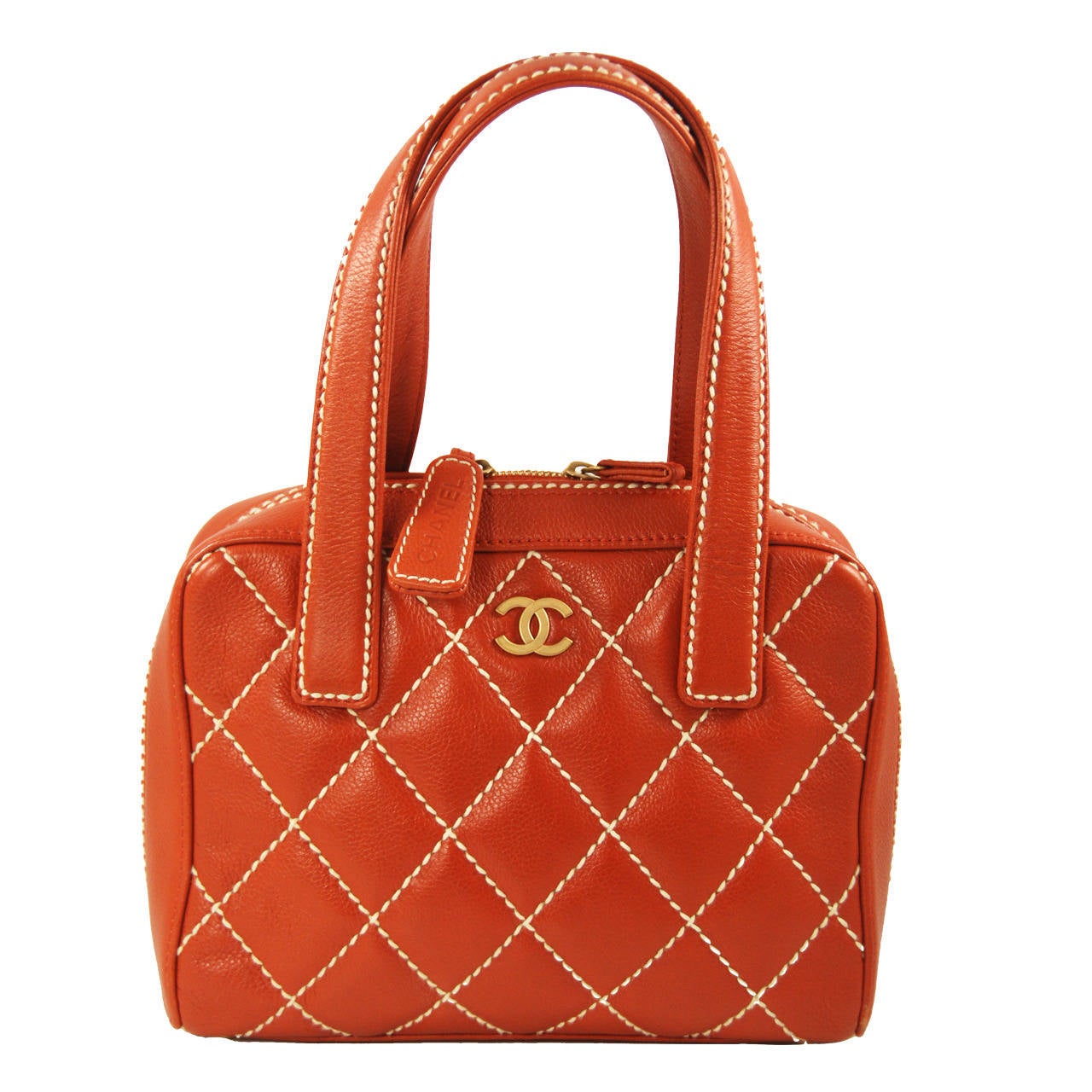 Chanel Dark Tan Caviar Leather Quilted Top Handle Handbag For Sale