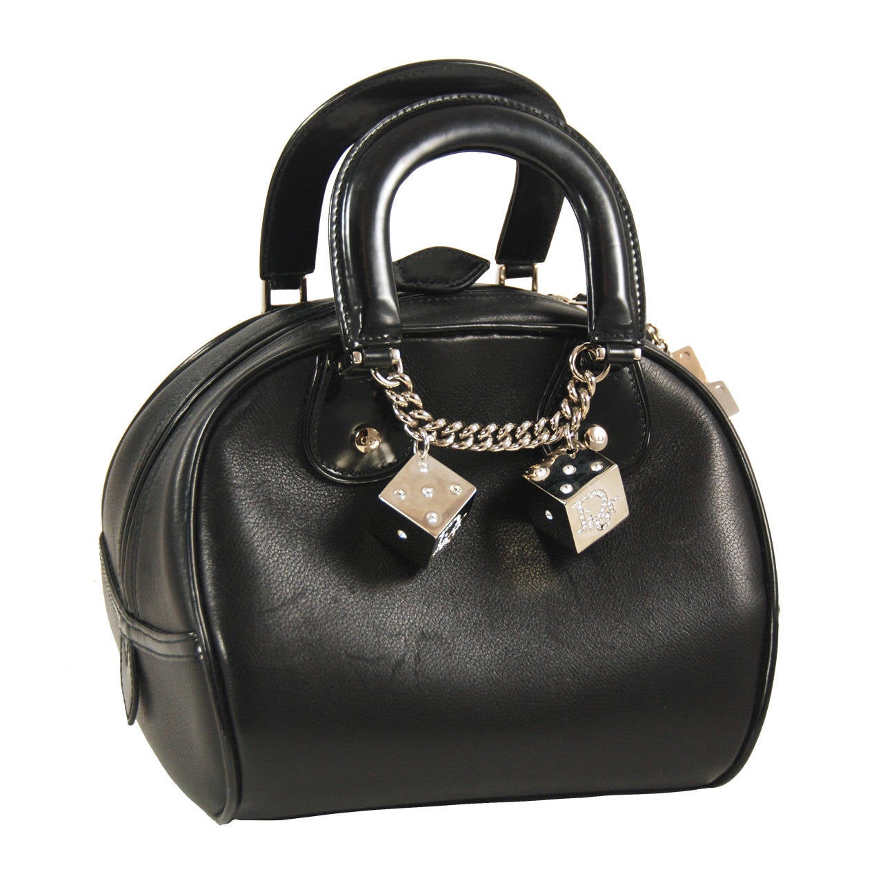 Dior Black Bowling Ball Style Bag with Dice Charms at 1stDibs