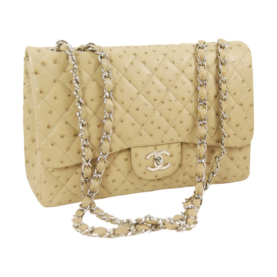 Rare Chanel Ostrich Jumbo Flap Bag