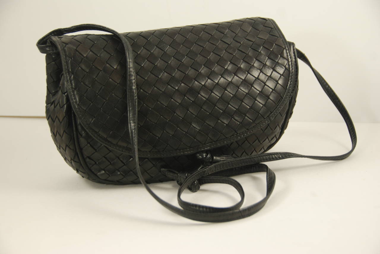 Black 1980s Bottega Veneta Intrecciato Clutch/Shoulder Bag For Sale