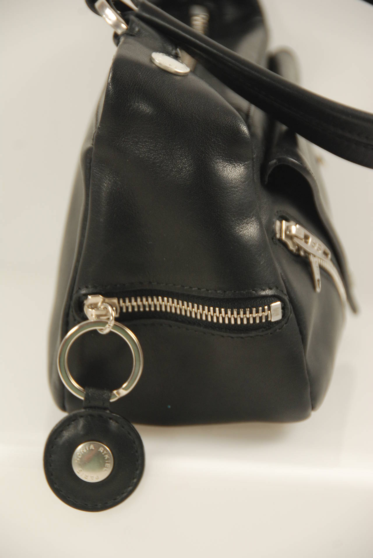 Women's Sonia Rykiel Black Leather Shoulder Bag For Sale