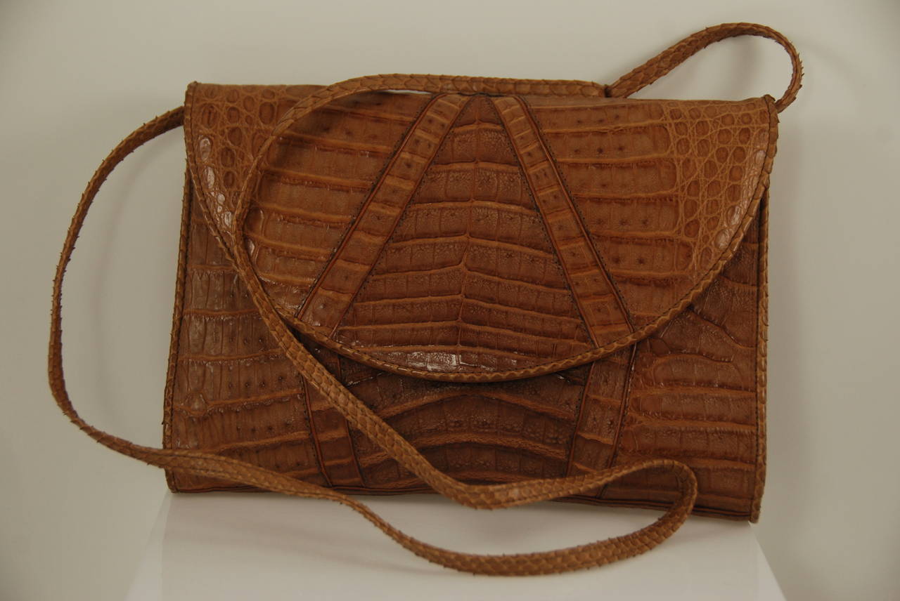 Susan Bennis/Warren Edwards Light Brown Crocodile Bag For Sale 1