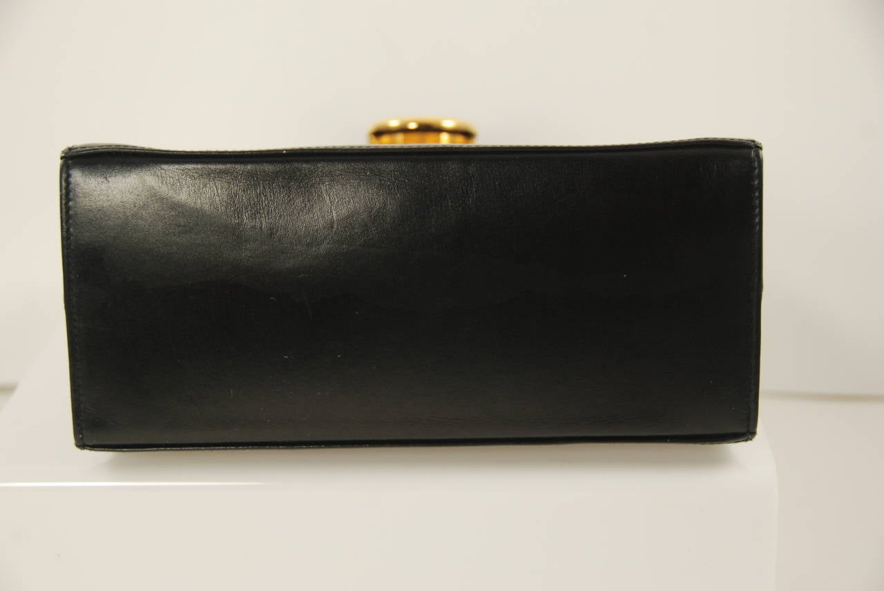 Classic Black Leather Ferragamo Handbag In Excellent Condition In New York, NY