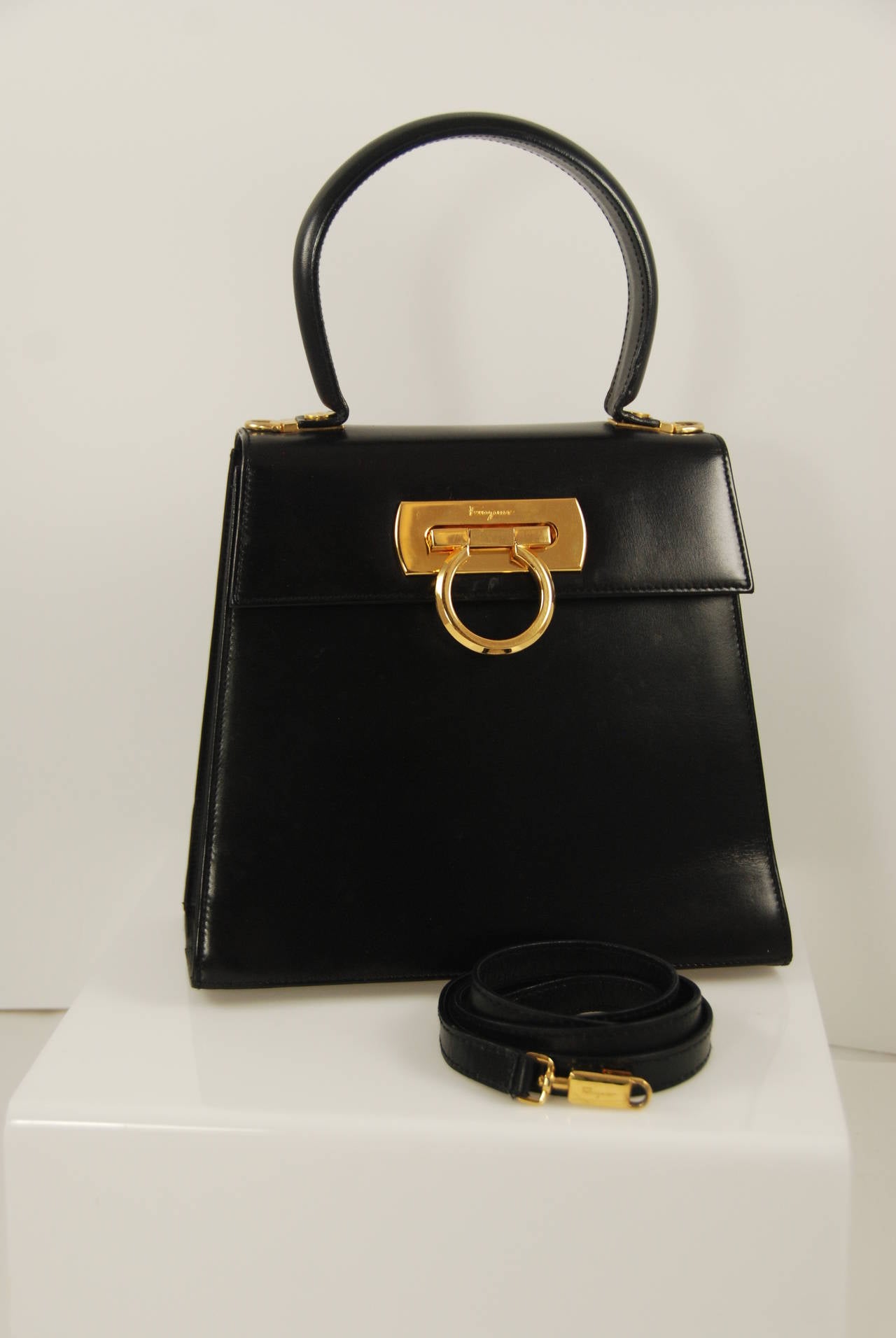 Classic Black Leather Ferragamo Handbag 1