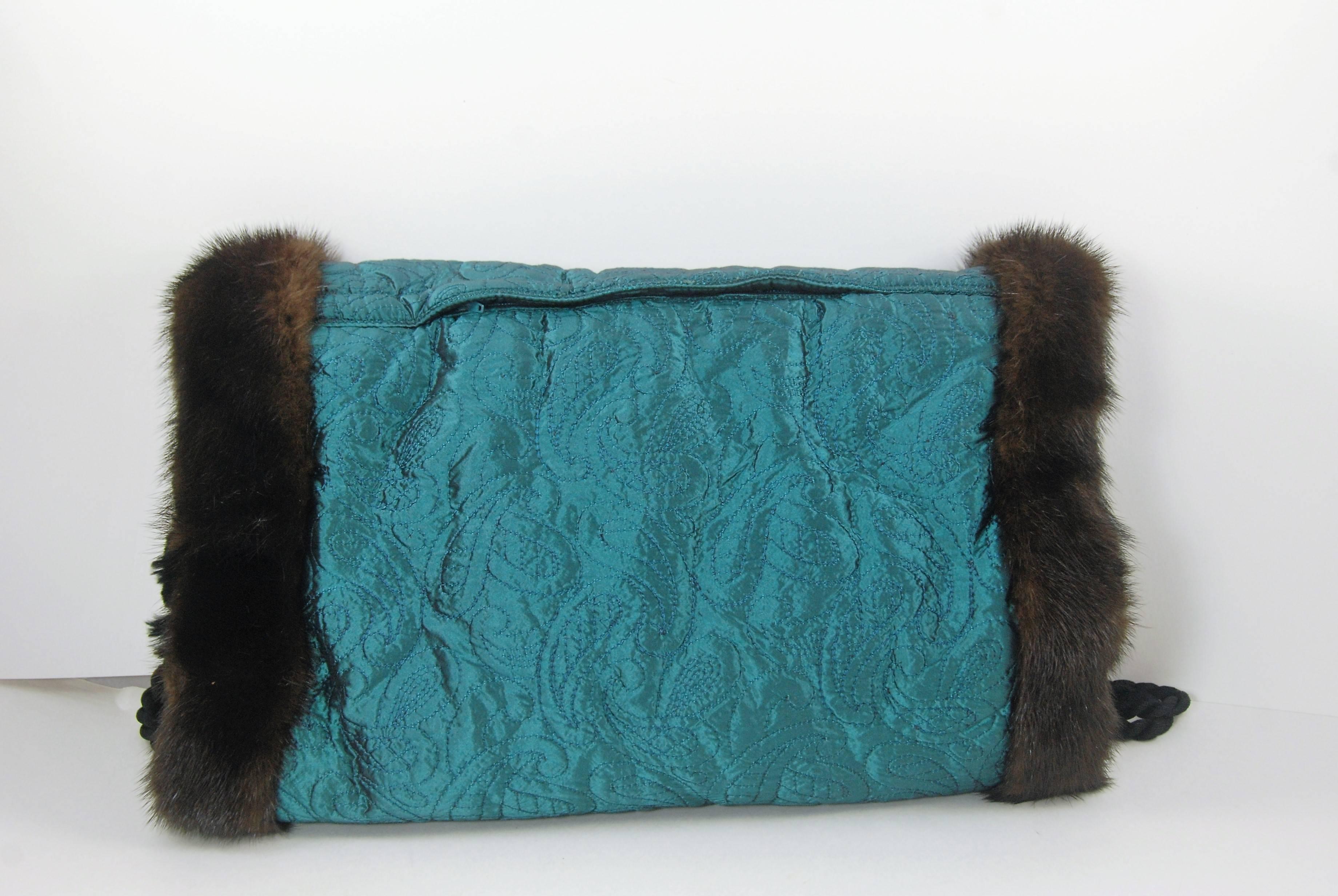 Blue Vintage Isabel Canovas Fur Lined & Mink Trimmed Muff